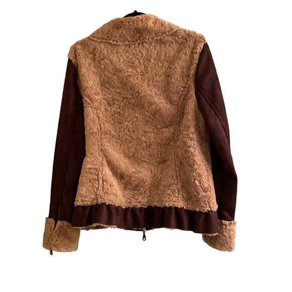 Dylan Women’s Faux Fur Long Sleeve Warm Ruffled Hem Jacket Size Large Brown Tan - Picture 2 of 9